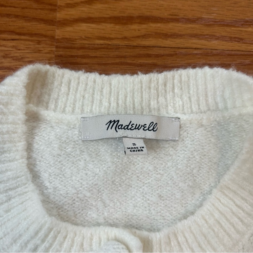 Madewell Winter White Shrunken Cropped Relaxed Cardigan Cotton-Blend Soft Girl - Picture 6 of 8